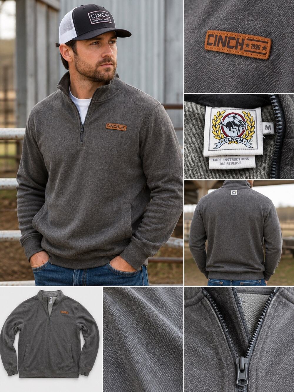 Cinch Men’s Quarter Zip Pullover Sweater | Gray | Size Medium